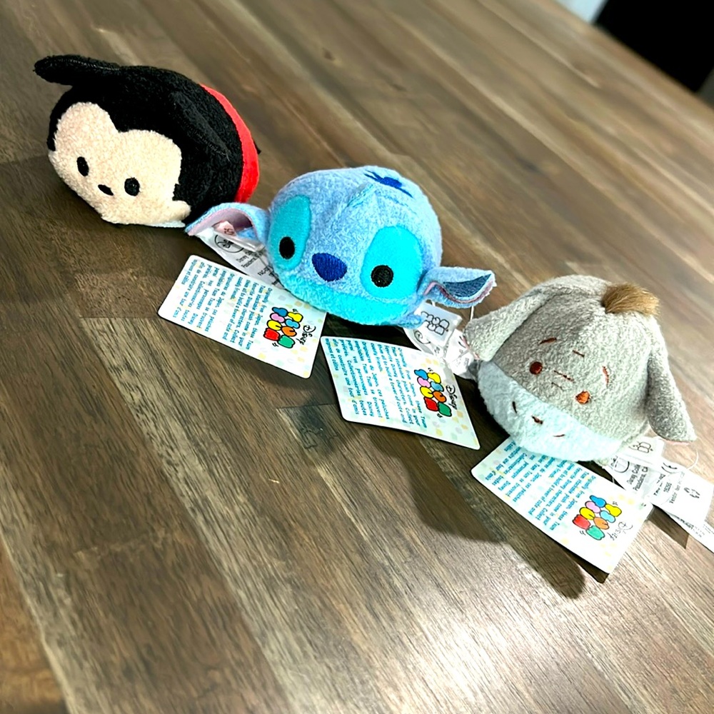 Disney Mini Tsum Tsum Mickey Stitch Eeyore Characters Plush 3.5" Lot 3 w/tags